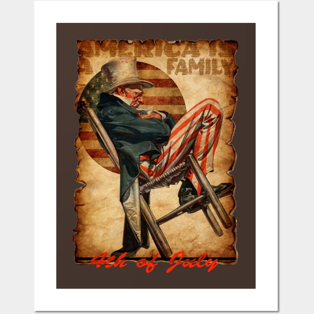 vuntage - "american is a family" abraham lincoln sleep on a chair Wall Art by ILLUSTRATION FRIEND